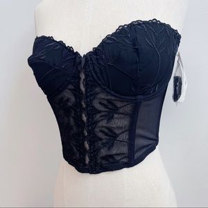 Black Floral Lace Bustier Corset Nylon Blend Sexy 36C NWT Underwire Light Pads